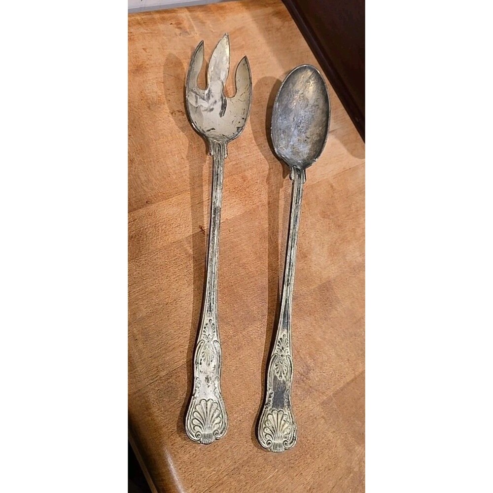 FB ROGERS Silverplate  KINGS pattern Salad Serving Set Italy Beautiful
